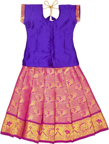 Miniatura 2 de Chandrakala Niños Pattu pavadai étnico tradicional Lehenga choli Chaniya Choli vestido falda Tops para niñas (KL107)