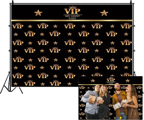 Renaiss 5x3ft Black Gold VIP Backdrop for Photography Red Carpet Event Golden Crown Movie Theme VIP Star Stage Background for Ceremony Award Movie