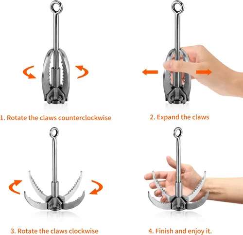Miniatura 4 de Ant Mag Gancho de Agarre de Acero Inoxidable con Garra y Mosquetón para Camping, Senderismo, Agarre de Árboles y Levantamiento de Agua y Salvamento