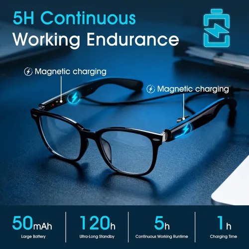Miniatura 6 de Gafas de traducción AI unisex con más de 140 idiomas, lentes inteligentes Bluetooth con micrófono y altavoces integrados, interruptor de pasillo