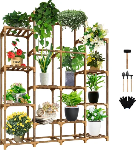 Miniatura 9 de Uneedem Soporte para plantas para interiores y exteriores, estante alto para múltiples plantas, 8 niveles, 12 macetas, estante grande de madera