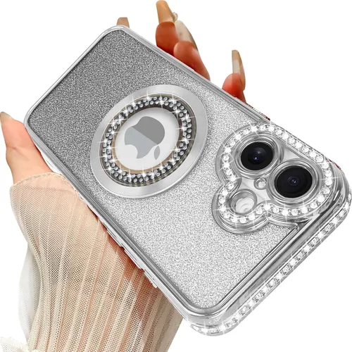 Miniatura 10 de Losin Funda magnética compatible con iPhone 15 Pro Max con purpurina compatible con MagSafe Funda de lujo con diamantes de imitación con logotipo