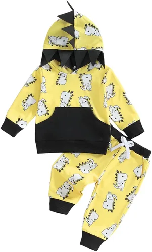Miniatura 180 de Conjunto de ropa de otoño e invierno para bebé y niño, sudadera larga con capucha y pantalones para niños pequeños, 6, 12, 18, 24 meses, 2T