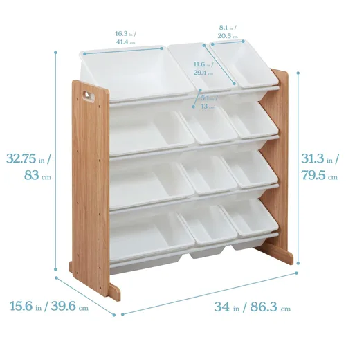 Miniatura 3 de ECR4Kids Organizador de 4 niveles con 12 cajones, para almacenamiento de juguetes, color natural oscuro/blanco