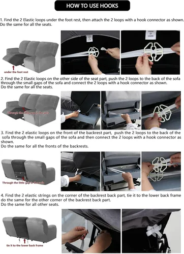 Miniatura 8 de ULTICOR Fundas de terciopelo para sofá reclinable de 8 piezas, fundas elásticas para sofá reclinable de 3 cojines, fundas para muebles, fundas