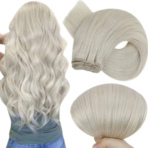 Miniatura 25 de Hetto - Extensiones de cabello humano de trama color rubio platino, 12 pulgadas, 2.47 onzas, #60 Coser en trama, volumen natural diario, suave