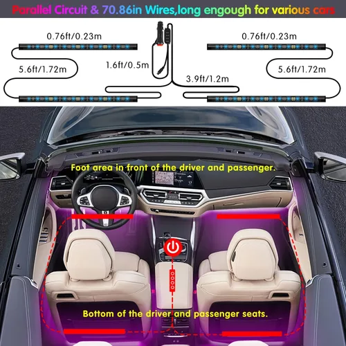 Miniatura 7 de Luces interiores de coche Keepsmile Accesorios para automóvil Control de aplicación con sincronización de música remota Cambio de color RGB