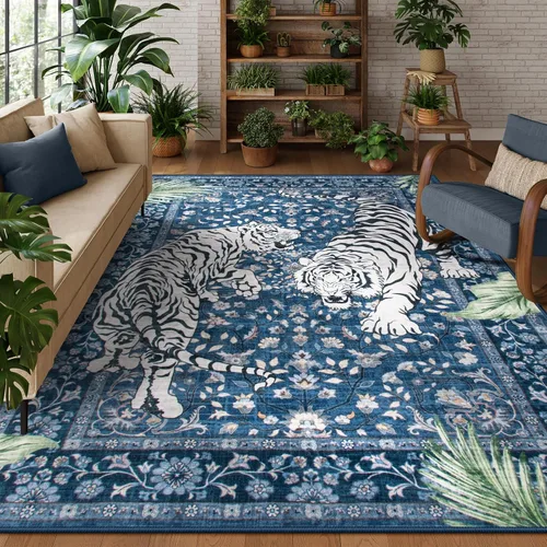 Miniatura 26 de Moynesa Alfombras Lavables de Tigre, Alfombras de Área de Entrada de 3x5, Alfombra Suave Vintage Antideslizante para Sala de Estar, Tapete