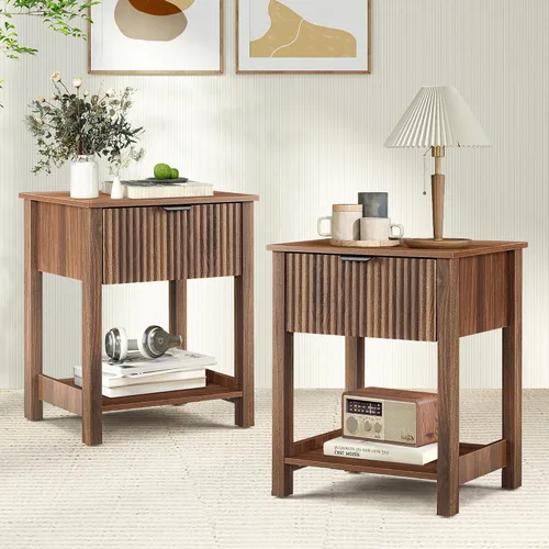 Miniatura 8 de Mesita de noche moderna de mediados de siglo con cajón, mesita de noche negra para dormitorio, mesa auxiliar pequeña con almacenamiento, mesa
