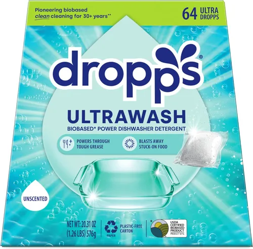 Miniatura 13 de Dropps UltraWash Plus Cápsulas de detergente para lavavajillas, limón cítrico (64 unidades) - Triple potencia de acción Ayuda de enjuague