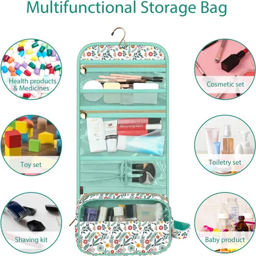 Miniatura 4 de Fintie - Bolsa de viaje portátil para cosméticos y artículos de aseo, bolsa grande colgante resistente al agua, organizador de maquillaje y Primavera