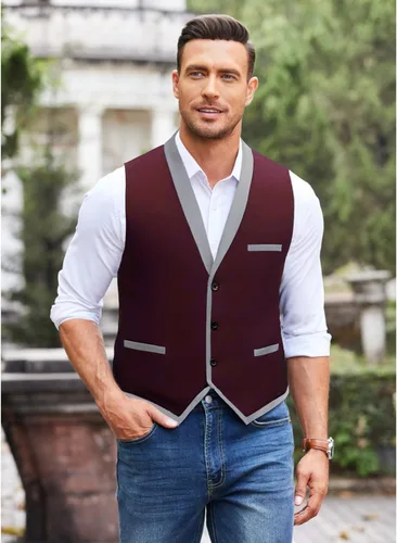 Miniatura 2 de COOFANDY Chaleco de traje para hombre, ajustado, formal, de negocios, chaleco casual para boda