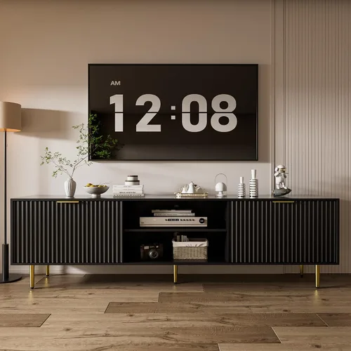 Miniatura 8 de Soporte de TV acanalado de 58 pulgadas, consola de TV moderna de mediados de siglo para TV de 65/70/75 pulgadas, centro de entretenimiento de madera