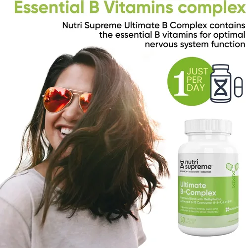Miniatura 4 de Nutri Supreme Ultimate B Complex, vitaminas B esenciales altamente absrobables con metilfolato para apoyar la función del sistema nervioso, 60
