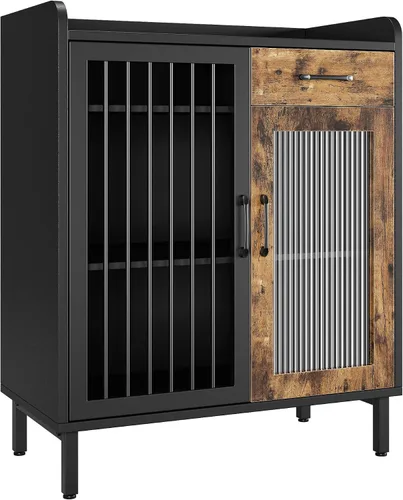 Miniatura 7 de GAOMON Aparador de buffet moderno, armario de almacenamiento de cocina con estantes y puertas de vidrio, gabinete de buffet de metal con cajones