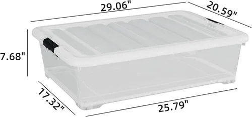 Miniatura 3 de Contenedor de almacenamiento de plástico de 50 cuartos de galón, paquete de 4 cajas de almacenamiento grandes con cierre transparente con ruedas