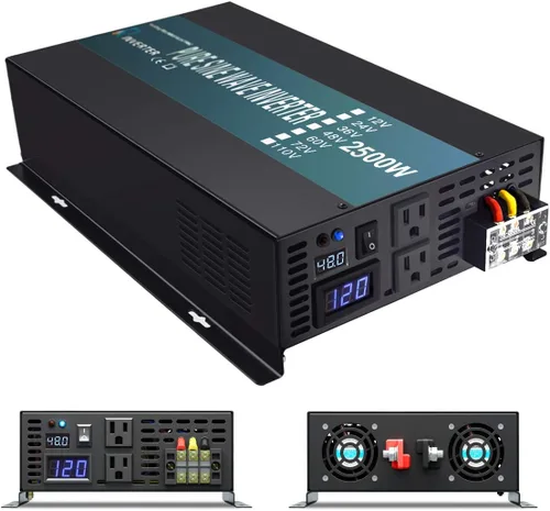 WZRELB Inversor de corriente de onda sinusoidal pura de 2500W 48V 120V con 2 salidas de CA, inversor de coche