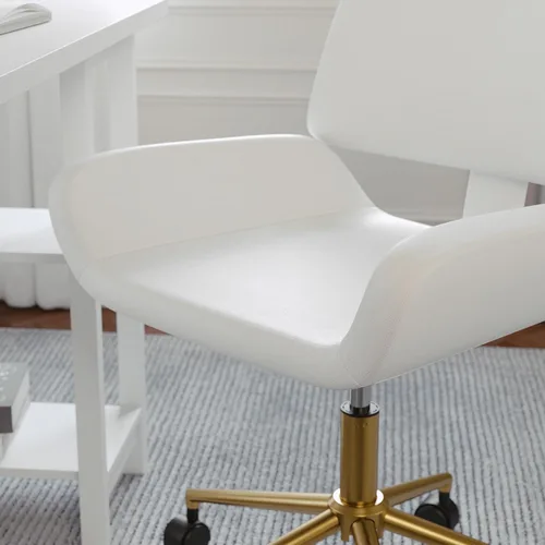 Miniatura 8 de Martha Stewart Tyla Silla giratoria sin brazos para oficina en casa en piel sintética blanca con marco de latón pulido Piel sintética blanca/latón