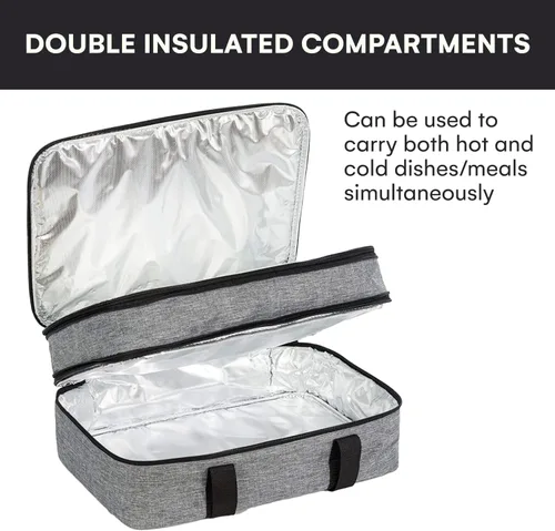 Miniatura 4 de VP Home Transportador de Cazuela Grande – Bolsa aislada de doble compartimento para alimentos calientes o fríos – Transportador de cupcakes – Bolsa