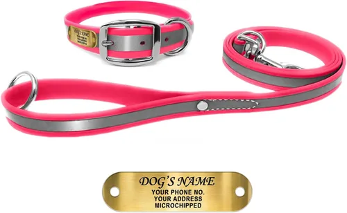 Miniatura 18 de Regal Dog Products Collar Reflectante para Perro con Placa de Nombre Grabada Personalizada Collares para Perro Personalizados de Biothane Rosa