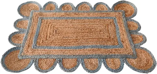 Miniatura 6 de KLAVATE Alfombra festoneada para decoración del hogar trenzada de yute bohemio de calidad clásica hecha a mano natural