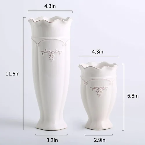 Miniatura 6 de hjn Jarrón de cerámica blanca - Florero francés para decoración de flores/decoración del hogar/cocina/mesa/sala/estante/repisa/oficina-altura