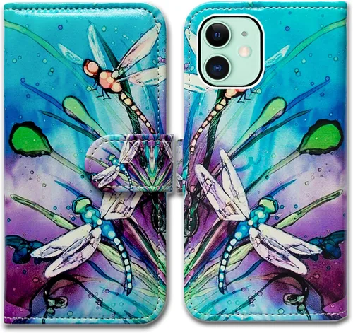 Miniatura 10 de Bcov Funda para iPhone 13 Mini, diseño de pájaro negro de cuero verde con tapa para teléfono con ranura para tarjetas, soporte para iPhone 13 Mini
