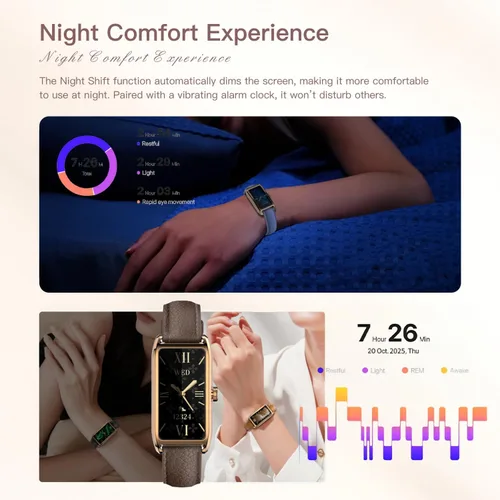 Miniatura 3 de Amoled Laies - Reloj inteligente para mujer, reloj inteligente con correa de piel, monitor de ritmo cardíaco, estrés, sueño, 12 modos deportivos