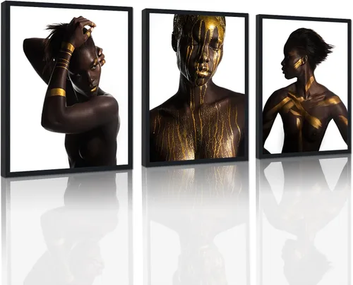 Miniatura 59 de MAMAGO Lienzo decorativo para pared, pintura de belleza dorada y negra, fotos de mujeres africanas, hermosos pósteres de mujer negra, impresiones