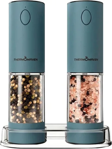 Miniatura 10 de ThermoMaven Juego de molinillo eléctrico de sal y pimienta, 3.7 fl oz más grande, recargable, automático, molinillo de sal y pimienta con 6 grosores