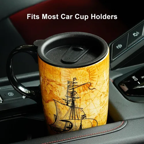 Miniatura 7 de Topadorn Taza de cerámica de 17 onzas con tapa y caja de regalo, diseño vintage de Hollywood, diseño de palomitas de maíz, taza de café con temática