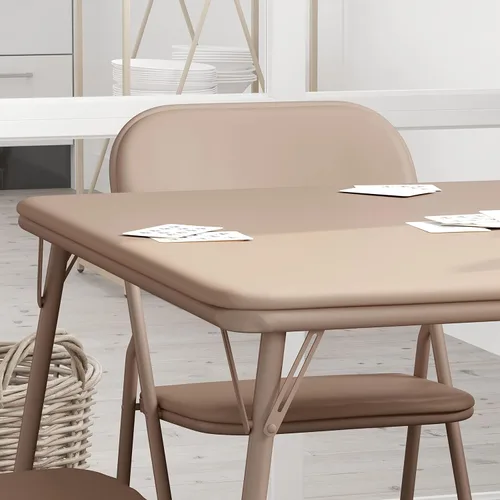 Miniatura 3 de HBCY Creations Juego de mesa y silla plegables comerciales de 5 piezas, mesa de vinilo color tostado, marcos de metal color tostado, asientos para 4