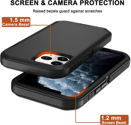Miniatura 5 de Funda para iPhone 11 Pro Max con funda de clip para cinturón, 2 protectores de pantalla, protección contra caídas de grado militar, cuerpo completo
