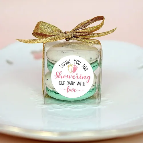 Miniatura 2 de Calcomanías rosadas para baby shower, gracias por duchar a nuestro bebé con amor, recuerdos de baby shower para niñas, 2 pulgadas, paquete de 50