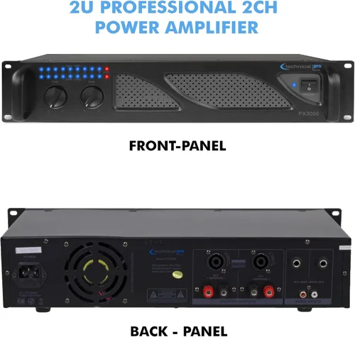 Miniatura 2 de Technical Pro Amplificador de potencia profesional de DJ de 2 canales de 1000 vatios 2U con ventiladores de doble velocidad de enfriamiento