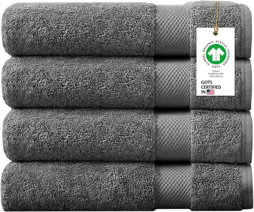 Miniatura 15 de Toallas 100% algodón orgánico de 22.93 oz/m² de felpa al tacto de secado rápido, paquete de 12 toallas de lavado de algodón orgánico, certificado