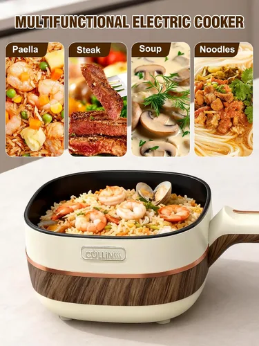 Miniatura 6 de Olla eléctrica para cocinar 2.5L antiadherente portátil olla para saltear sartén para sopa de ramen, carne de avena, dormitorio, viaje, olla