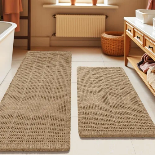 Miniatura 9 de Tapete de baño con diseño de gofre, moderno, bohemio, absorbente, antideslizante, ultrasuave, lavable a máquina, con letra de baño, dormitorio