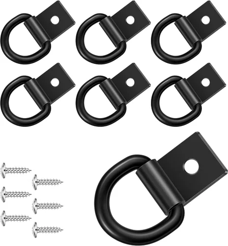 garini Anclajes de amarre de anillo en D negro, 6 anillos en D resistentes con tornillos, ganchos de montaje en superficie que aseguran la carga