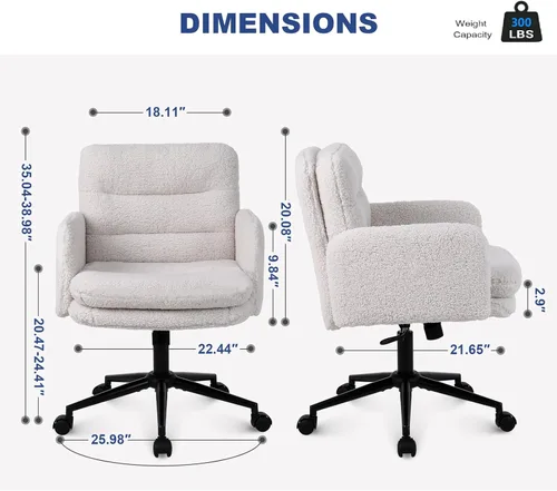 Miniatura 3 de Youhauchair Silla tapizada para oficina en casa, cachemira sintética, moderna, respaldo medio, silla de escritorio con ruedas, ergonómica, altura