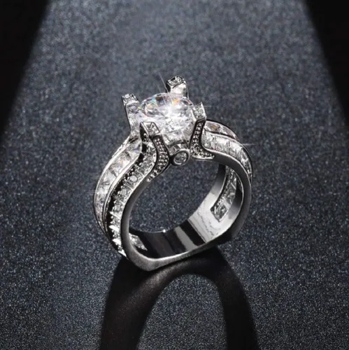 Miniatura 5 de Anillo de plata de ley 925 para mujer, topacio blanco, circonita cúbica, diamante, elegante, eternidad, compromiso, boda, talla 6-10