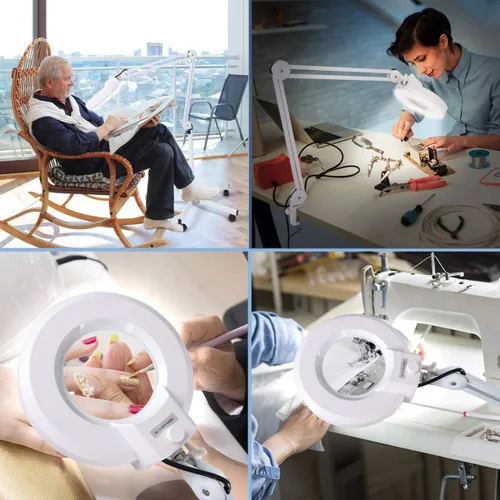 Miniatura 7 de Lámpara de pie con aumento 10X con 5 ruedas base rodante para esteticistas – 2,200 lúmenes LED regulable luz con lupa, lupa iluminada para leer