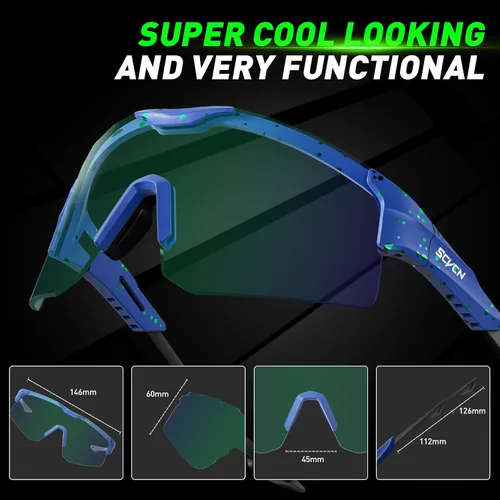 Miniatura 6 de SCVCN Gafas de ciclismo fotocromáticas para hombres y mujeres, UV400, gafas deportivas para jóvenes, a prueba de viento, para béisbol, golf 45/46 EU