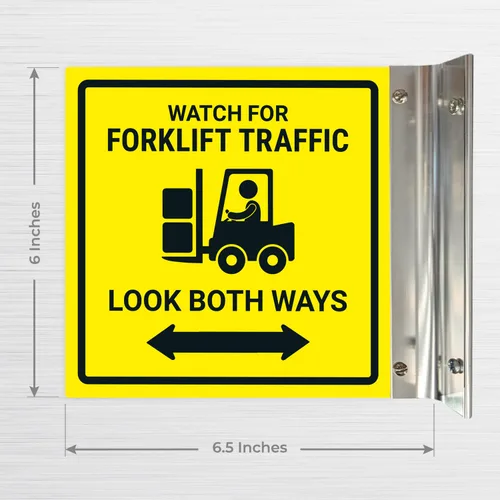 Miniatura 6 de Reloj para carretilla elevadora Tráfico Look Both Ways Projecting Sign, doble cara, 6x6 pulgadas, ACM, con accesorio de níquel cepillado, fabricado