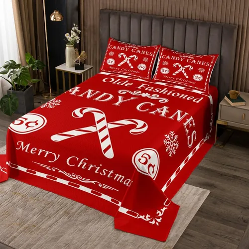 jejeloiu Colcha de Navidad para niños y niñas, con cita de Navidad, tamaño individual, juego de colcha con estampado de bastones de caramelo,
