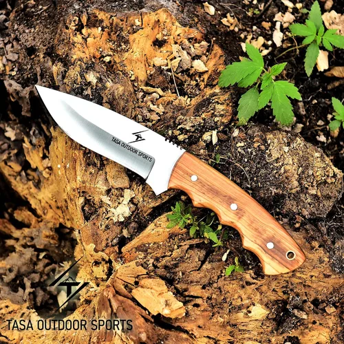 Miniatura 7 de Cuchillo de hoja fija: cuchillo de caza desollador hecho a mano de 9 pulgadas para hombres con mango de madera de olivo, cuchillo bushcraft de acero