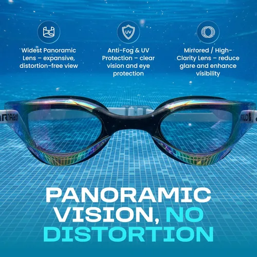 Miniatura 6 de Clear'r Victor Adult Swim Goggles, Mirrored Anti-Fog Goggles with UV Protection & Panoramic View, 4 Nosepieces