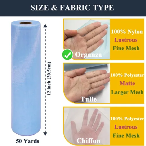 Miniatura 3 de Rollos de tela de tul de organza, organza cristal de 12" por 50 yardas (150 pies), carrete de malla de nailon transparente sedoso y brillante