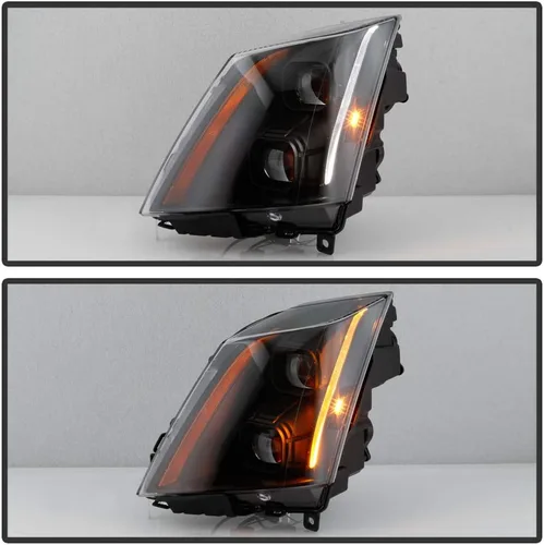 Miniatura 5 de ACANII - Para [Modelo Halógeno] 2008-2014 Cadillac CTS Conjunto de Faros Delanteros LED de Tubo Proyector Switchback con Carcasa Negra