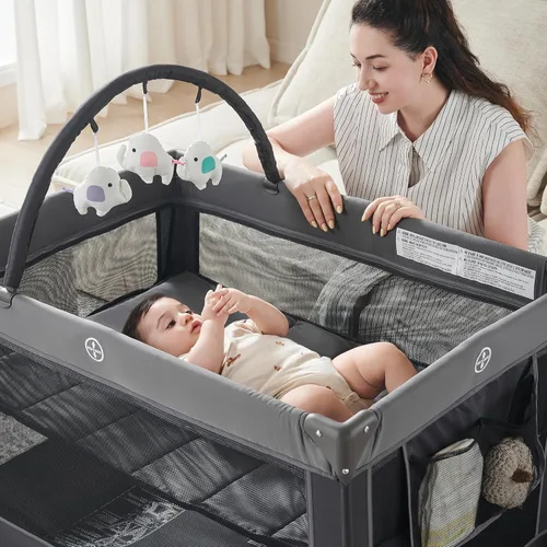 Miniatura 8 de Pamo Babe Corralito Portátil Plegable Parque Infantil Cuna Portátil para Bebés y Niños Pequeños Gris-Carbón